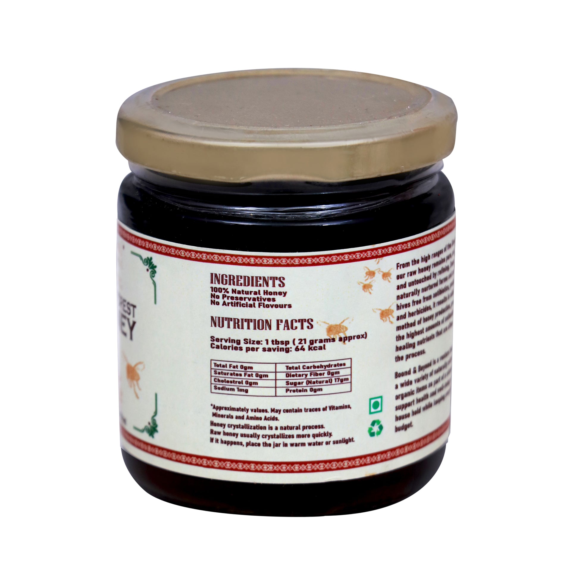 Boond and Beyond Wild Forest Honey Nutritional Facts 
