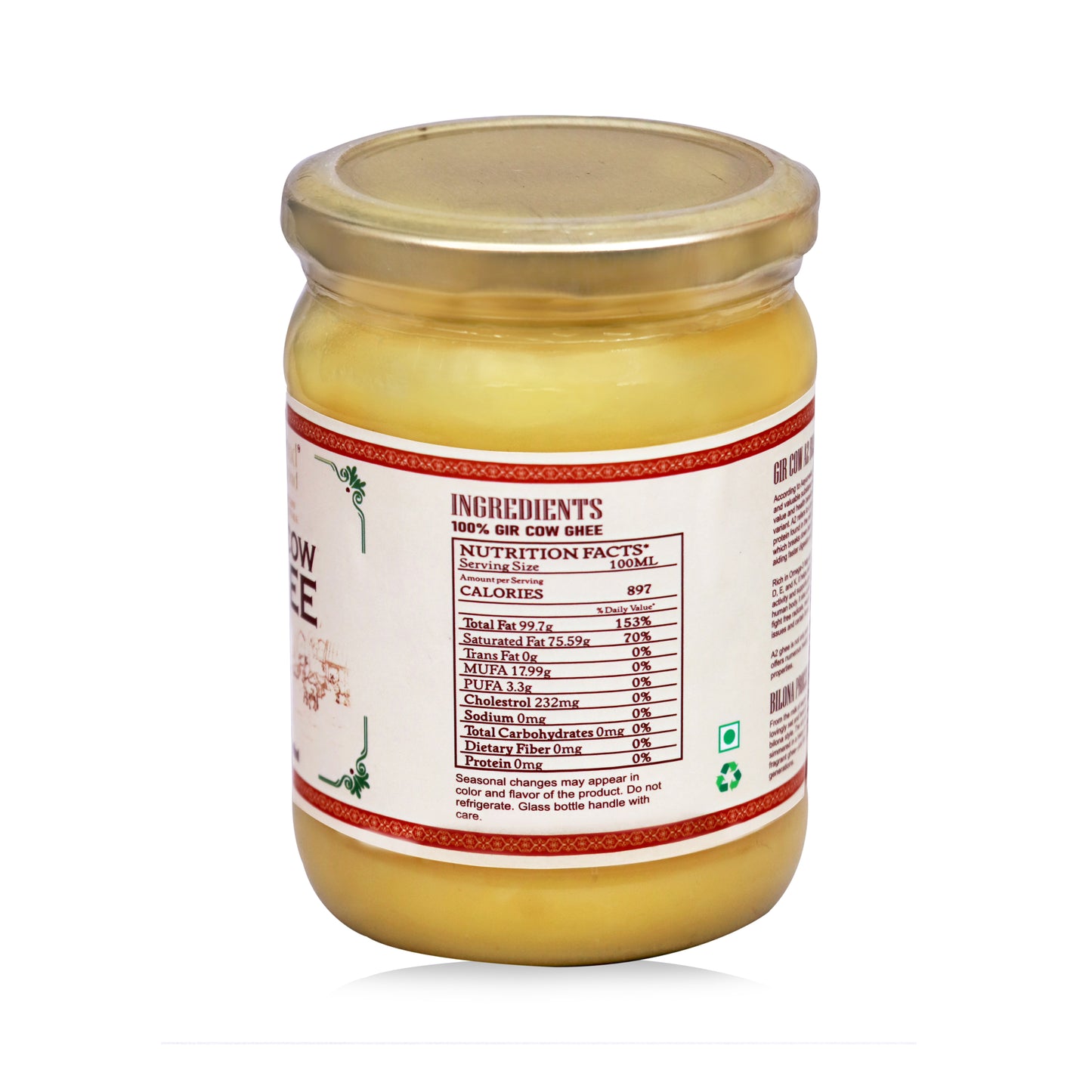 Organic Gir Cow A2 Ghee 500 ml